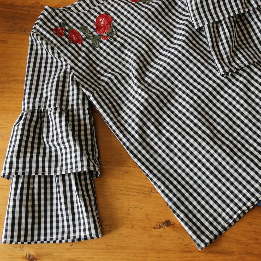 Como Navy/White Classic Gingham Blouse Cotton